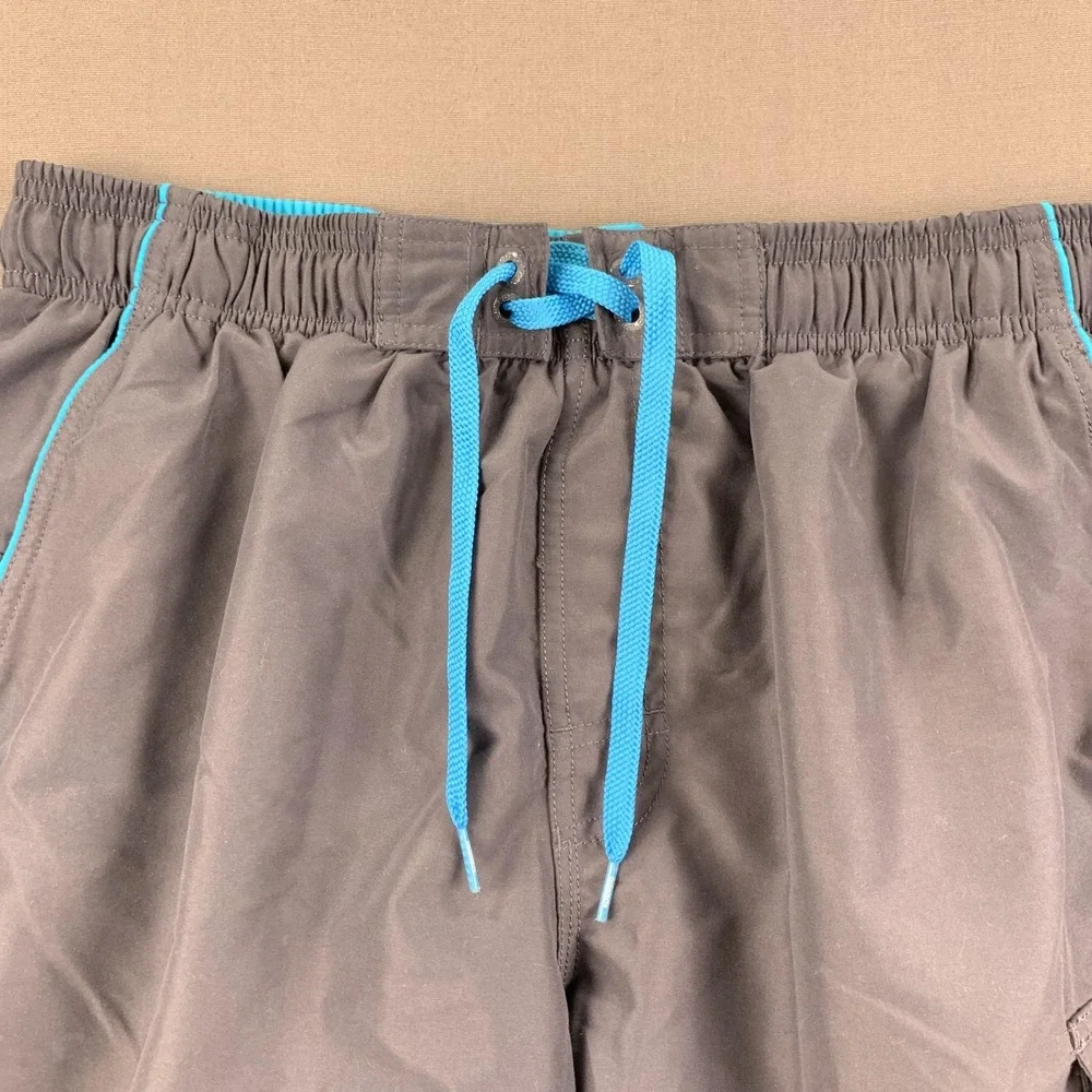 Speedo Swim Trunks Men LG (34in) Gray Blue Mesh Lined‎ Board Shorts Cargo Pocket